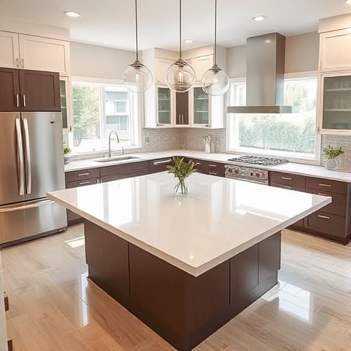 Modern kitchen countertop installation with island in Sacramento