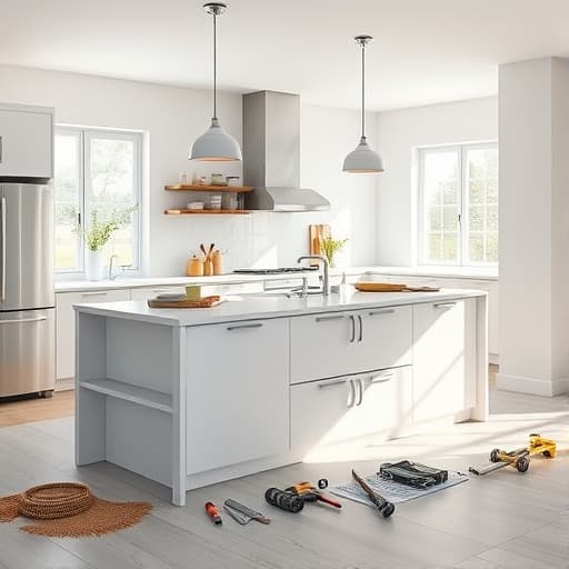 Modern kitchen island installation in Sacramento