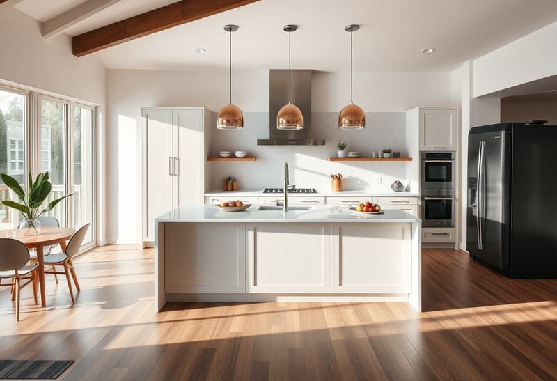 Modern kitchen island installation in Sacramento home by RCI Integrated Construction One