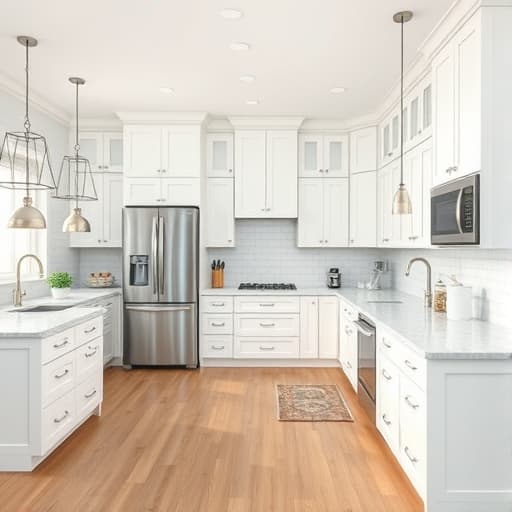 Modern kitchen and bathroom with newly installed floors in Sacramento by RCI Integrated Construction One